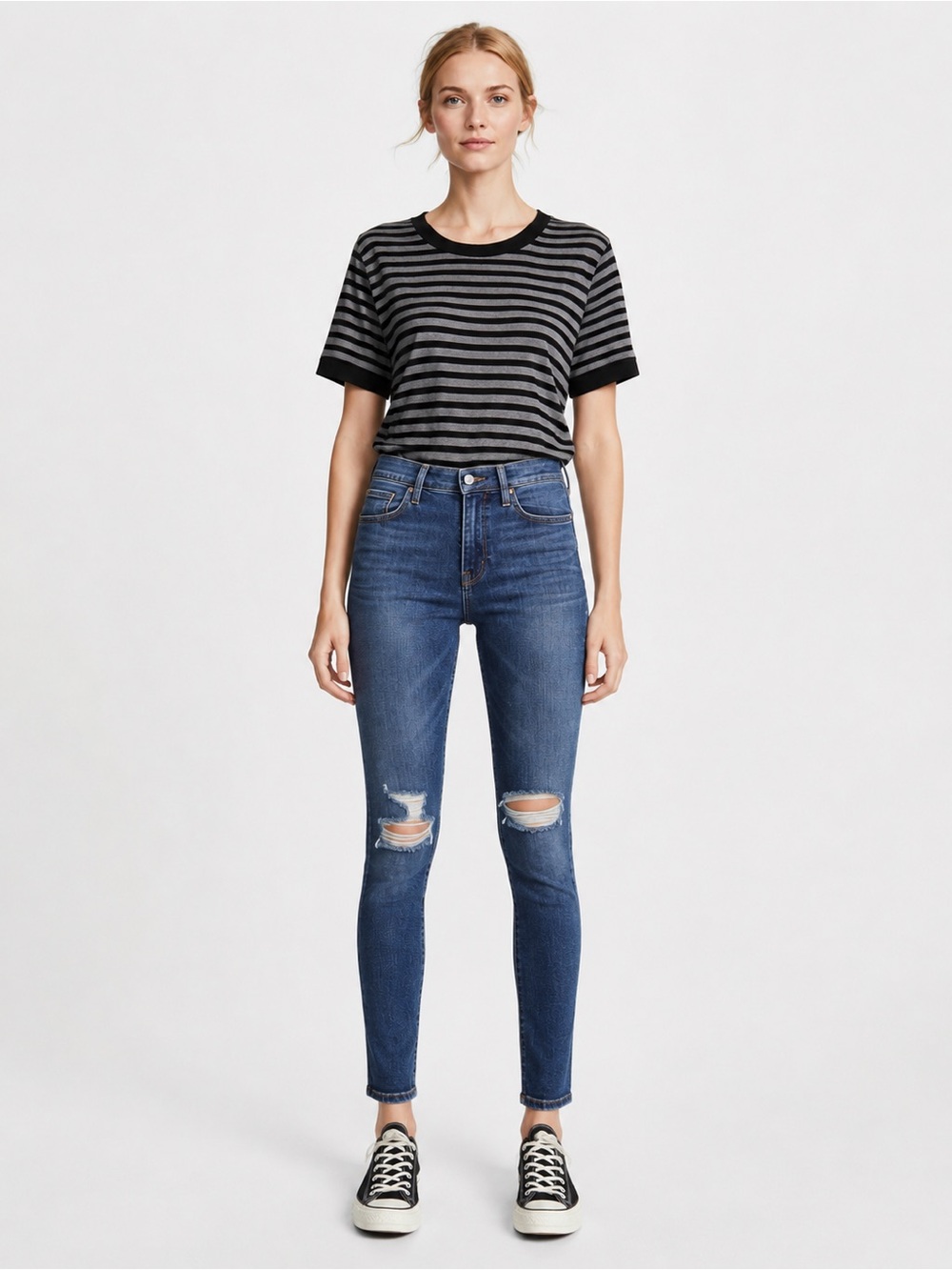 Rag & Bone Bonnie High Rise Skinny Jeans 30 Distressed Dark Wash Stretch Denim
